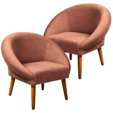 Imagem de Kit 2 Poltronas Decorativas para Recepção e Sala Comercial Tecido Veludo Confortável - Pés de Madeira Sustentável (Rosa escuro)