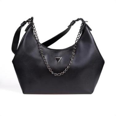 Imagem de Bolsa Feminina Preta Domidona Hobo Média Detalhe Corrente Metalizada 900.06-Feminino