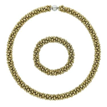 Imagem de Esbbela Colar de contas atadas à mão, gargantilha de cristal artificial para mulheres - fio de contas feito à mão com contas brilhantes Rondelle-43 cm, preto/vermelho/marrom, 17-18 inch, Cristal