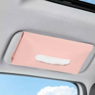 Imagem de HARFINGTON 2 peças porta-lenços de carro com clipes 15 cm couro PU viseira de sol porta-guardanapos banco traseiro caixa de lenços para carros SUV, acessórios interiores de veículos, rosa