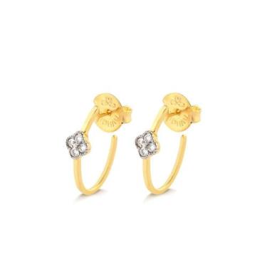 Imagem de Brinco Meia Argola Folheado a Ouro - Radhau Joias, Único, Dourado