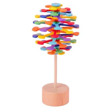 Imagem de Adorno Criativo de Arte Fibonacci Pirulito Giratório Madeira Sólida Natural Tinta à Base Água Brinquedo Decorativo para Alivio Estresse