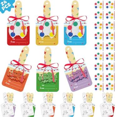 Imagem de Valentines Day Gifts for Kids，24 Pack Valentine Cards for Kids Classroom with Watercolor Paint Bulk,Valentine Gift Exchanges School Art Party Favors Prizes Treats for Boys Girls