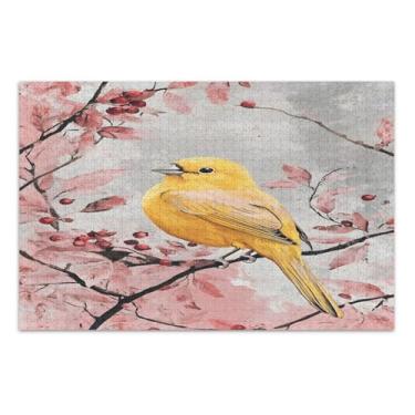Imagem de Quebra-cabeça rosa flor de pássaro amarelo 500 peças para adultos, quebra-cabeças adultos, noite de jogo