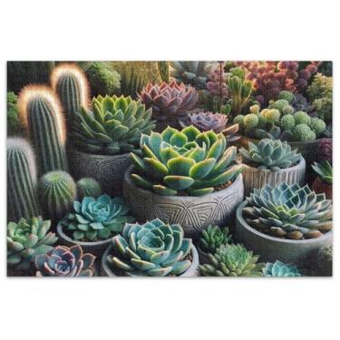 Imagem de Quebra-cabeça de jardim suculentas 1000 peças para adultos quebra-cabeça arte quebra-cabeça brinquedo adulto elefantes brancos presentes