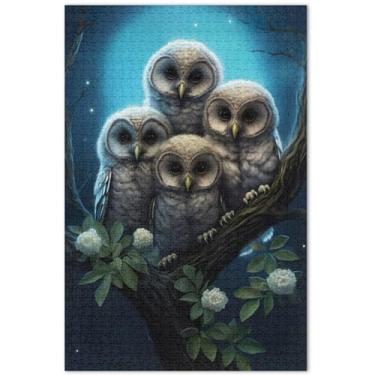 Imagem de Quebra-cabeça personalizado com corujas fofas, pássaros, 500 peças, cenário para adultos, arte floral, presentes para amantes de quebra-cabeça, 51 x 35 cm