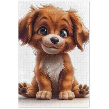 Imagem de um quebra-cabeça de filhote de cachorro sentado em um branco para adultos 1000 peças de flores pintura animal família quebra-cabeças engraçados presentes de jogo de quebra-cabeça, 75 x 40 centímetros