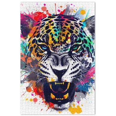 Imagem de Quebra-cabeça de onça zangada com cabeça de oncinha para adultos, 1000 peças, presentes engraçados de elefantes brancos, quebra-cabeças difíceis, estampa de flores e animais