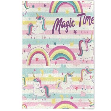 Imagem de Quebra-cabeça de 500 peças para adultos, arte de flores de animais fofos, unicórnio, estampa de arco-íris, presentes engraçados para amantes de quebra-cabeças, 500 peças, 52 x 37,8 cm