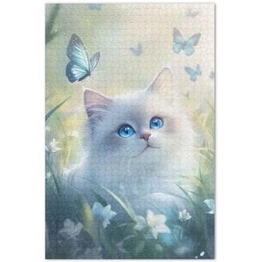 Imagem de Ragdoll quebra-cabeça fofo gato borboleta 1000 peças arte adulto pintura a óleo paisagem quebra-cabeças elefante branco, 75 x 40 centímetros