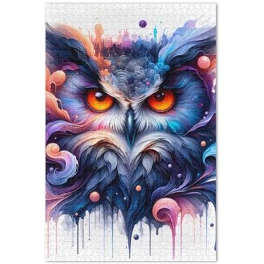 Imagem de Quebra-cabeça de coruja aquarela 1000 peças paisagem adulto cenário personalizado divertido quebra-cabeça engraçado presentes de jogo de quebra-cabeça, 75 x 40 centímetros