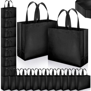 Imagem de Epakh 48 peças de saco de presente reutilizável com alça reutilizável ouro mercearia sacola de presente a granel não tecido brilhante para casamento, Natal, chá de bebê, festa de aniversário (preto)