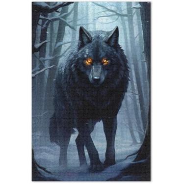 Imagem de Quebra-cabeça com estampa de lobo preto para adultos, 1000 peças, engraçado, rígido, estampa animal, 75 x 40 cm