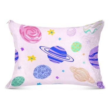 Imagem de Capa de almofada de flanela grande colorida planetas estrelas roxo claro decorativo longo king queen tamanho padrão travesseiro bonito macio grande travesseiro de corpo, tamanho do corpo, 53 cm x 137