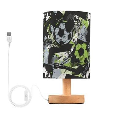 Imagem de Joisal Grunge Football Lâmpada de mesa preta com tinta respingada de LED para os olhos, lâmpada noturna pequena, lâmpada de quarto