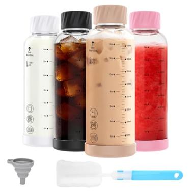Imagem de Luxfuel Garrafas de vidro de 473 ml com tampas, pacote com 4 garrafas de vidro borossilicato resistentes ao calor com tampa de aço inoxidável e base de silicone antiderrapante para sucos