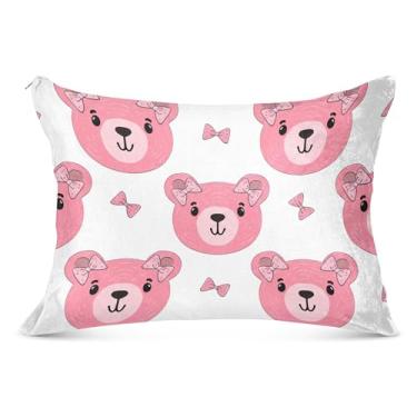 Imagem de Fronhas decorativas rosa com cabeças de urso fofas de flanela king queen tamanho padrão almofada macia grande para o corpo, tamanho padrão, 51 cm x 66 cm