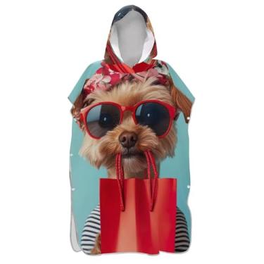 Imagem de Trocador de poncho de surfe, roupão para adultos, toalha de banho com capuz, plus size, chique, marrom, estampa de cachorro, poncho masculino com capuz