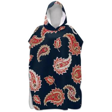Imagem de Joisal Poncho de surfe trocador de roupão adulto toalha de banho com capuz toalha de banho feminina absorvente ponchos com capuz vermelho Paisley floral