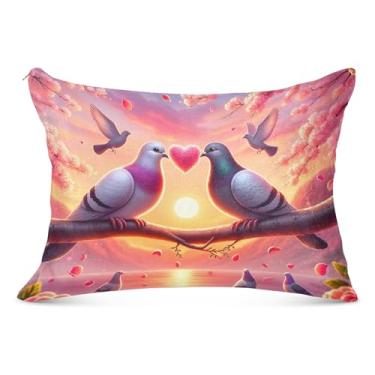 Imagem de Fronha de flanela casal pombo dia dos namorados com zíper confortável para o corpo fronha padrão queen king fronha decoração de cama, tamanho padrão, 51 x 66 cm