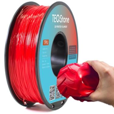 Imagem de TEQStone Filamento TPU 1,75 mm novo carretel vermelho de 1 kg 95A filamento de impressora 3D flexível macio diâmetro consistente +/-0,03 mm no pacote a vácuo