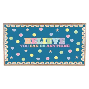 Imagem de Conjunto de quadro de avisos Believe Classroom arco-íris pastel - 80 peças.