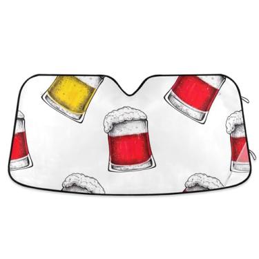 Imagem de Canecas amarelas vermelhas personalizadas de cerveja para para-brisas de carro protetor solar dobrável universal engraçado para para-brisa dianteiro de carro impressões de animais M, 139,7 cm x 70,1