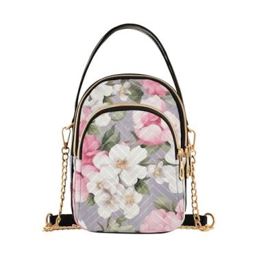 Imagem de GAIGEO Bolsa tiracolo feminina em aquarela rosa e branca, bolsa tiracolo feminina, bolsa tiracolo pequena para mulheres, Flor rosa e branca em aquarela - 1, One Size