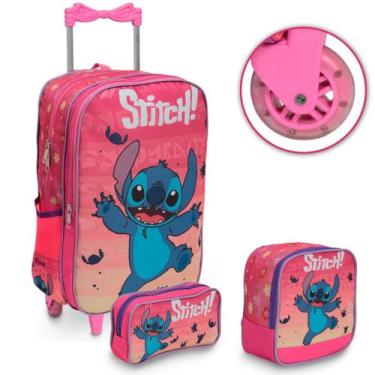 Imagem de Kit Mochila Infantil Rodinha Lancheira Térmica Stitch Grande - Plike