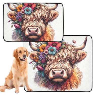 Imagem de Highland Cow Cute Bezerro reutilizável Pet Cat Pad Pee Pads lavável à prova d'água tapete de gaiola de cachorro fofo absorvente almofadas de treinamento de filhotes, pequeno x pacote com 3