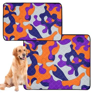 Imagem de TSENQUE Almofadas de xixi laváveis para cães, impermeável, tapete de cercadinho para cães, camuflagem, roxo, laranja, reutilizável para gatos, almofadas absorventes para cães, pacote com 3 unidades
