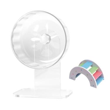 Imagem de Roda de hamster, roda silenciosa para exercícios de corrida com suporte ajustável para hamster, porquinho-da-índia, gerbil e ouriço, acessórios de gaiola de animais pequenos (transparente, 16,5 cm)