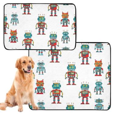 Imagem de Robôs coloridos de desenho animado branco reutilizável para animais de estimação, almofadas de xixi, lavável à prova d'água, tapete de gaiola de cachorro fofo absorvente almofadas de treinamento de