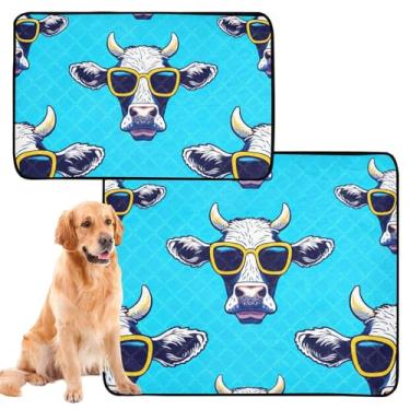 Imagem de Cool Cows Almofada reutilizável de desenho animado azul para gatos para animais de estimação para cães, tapete impermeável para gaiola de cachorro, almofadas de penico para cães, médio + grande