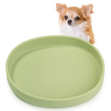 Imagem de VCEPJH Pratos de silicone para cães, tigela rasa para animais de estimação, tigela plana para cachorros, bigode para gatos e fadiga, pratos silenciosos para alimentos secos e úmidos (verde quadrado)