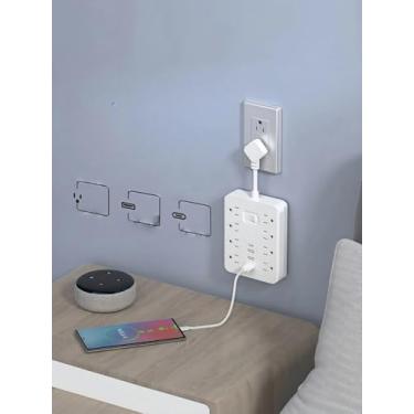 Imagem de Régua de alimentação multifuncional, 12 tomadas e portas USB, cabo curto para configuração de escritório e casa