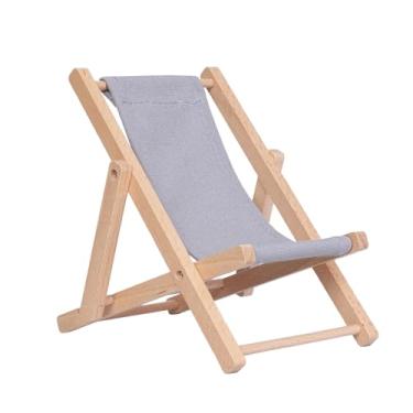 Imagem de Hanpo Mini suporte de telefone para cadeira de praia de madeira, bonito suporte de celular dobrável de tecido para mesa, nova base de telefone compatível com smartphone de 6,7 polegadas (cinza)