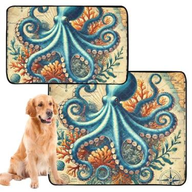 Imagem de TSENQUE Mapa náutico vintage de polvo para animais de estimação, almofada extra grande, lavável, impermeável, cercadinho para cães, absorvente para treinamento, pequeno x pacote com 3