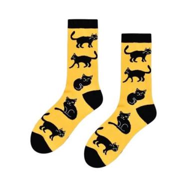 Imagem de Meias De Algodão Masculinas Com Estampa De Gato Em Desenho Animado, Ca