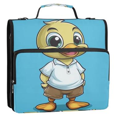 Imagem de Fichário fofo azul pato com 3 anéis com zíper, com bolsos, organizador escolar Mead