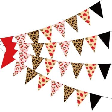 Imagem de 4un Conjunto de Bandeirolas Estampa Oncinha Laço Cereja, Bandeirolas Triangulares com Estampa Leopardo Cereja Pré-Montadas para Festas Aniversário Tema Selva para Meninas e Mulheres