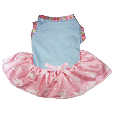 Imagem de Petitebella Vestido liso para cachorro tema de páscoa (bolinhas azul/rosa de coelho, pequeno)