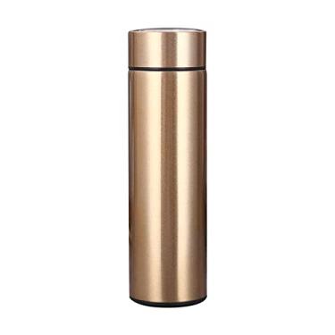Imagem de YUHOME Caneca de café isolada a vácuo de 500 ml, garrafa de água de parede dupla com visor de temperatura de LED, filtro removível, copo de café fino para viagem, dourado