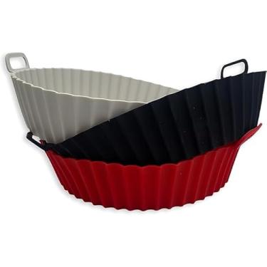 Imagem de Forro Forma de Silicone para Air Fryer, Micro-ondas e Forno – Reutilizável, Antiaderecente, Livre de BPA, Com Alça, 1,5L, Resistente até 230ºC – Cores Sortidas