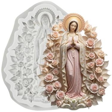 Imagem de MYPRACS Rosário Blessed Virgem Maria Fondant molde de silicone para decoração de bolo de açúcar topo de cupcake pasta de goma de chocolate argila polímero