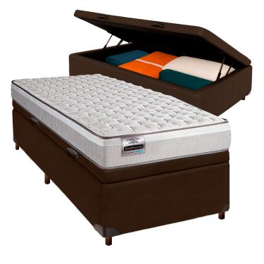 Imagem de Cama + Bau Marrom e Colchão Molas Ensacadas Solteiro - Hanover Inducol
