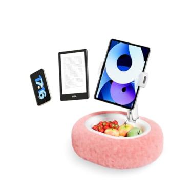 Imagem de SupeDesk Travesseiro Kindle, suporte para tablet com tigela de armazenamento – Suporte macio de mãos livres para cama e sofá, compatível com Kindle, iPad, telefones e e-readers (rosa)