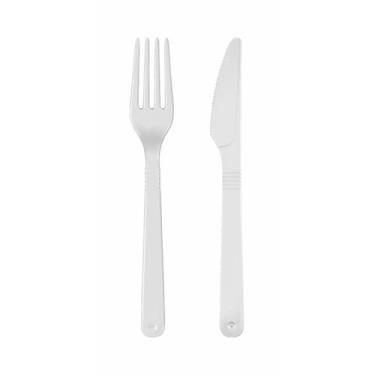 Imagem de 1.000 Kits Garfo e Faca Descartável Forte para Refeição - AAZ, Branco