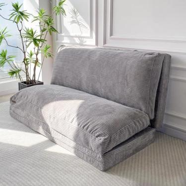 Imagem de MAXYOYO Bean Bag Bed Sofá-cama dobrável extra grosso e longo com capa lavável com fio, colchão de chão para adultos, cinza, 99 x 239 cm