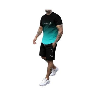 Imagem de Conjunto De Roupas Esportivas Masculinas De Verão Camiseta Impressa Em
